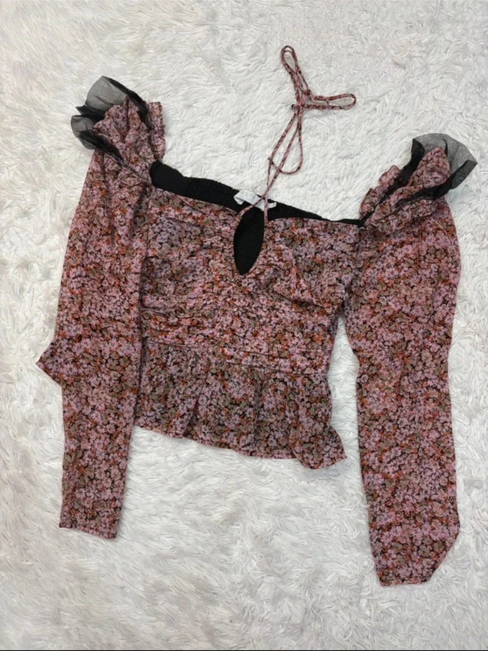 Astr Pink Floral Puff-Sleeve Smocked Peplum Blouse